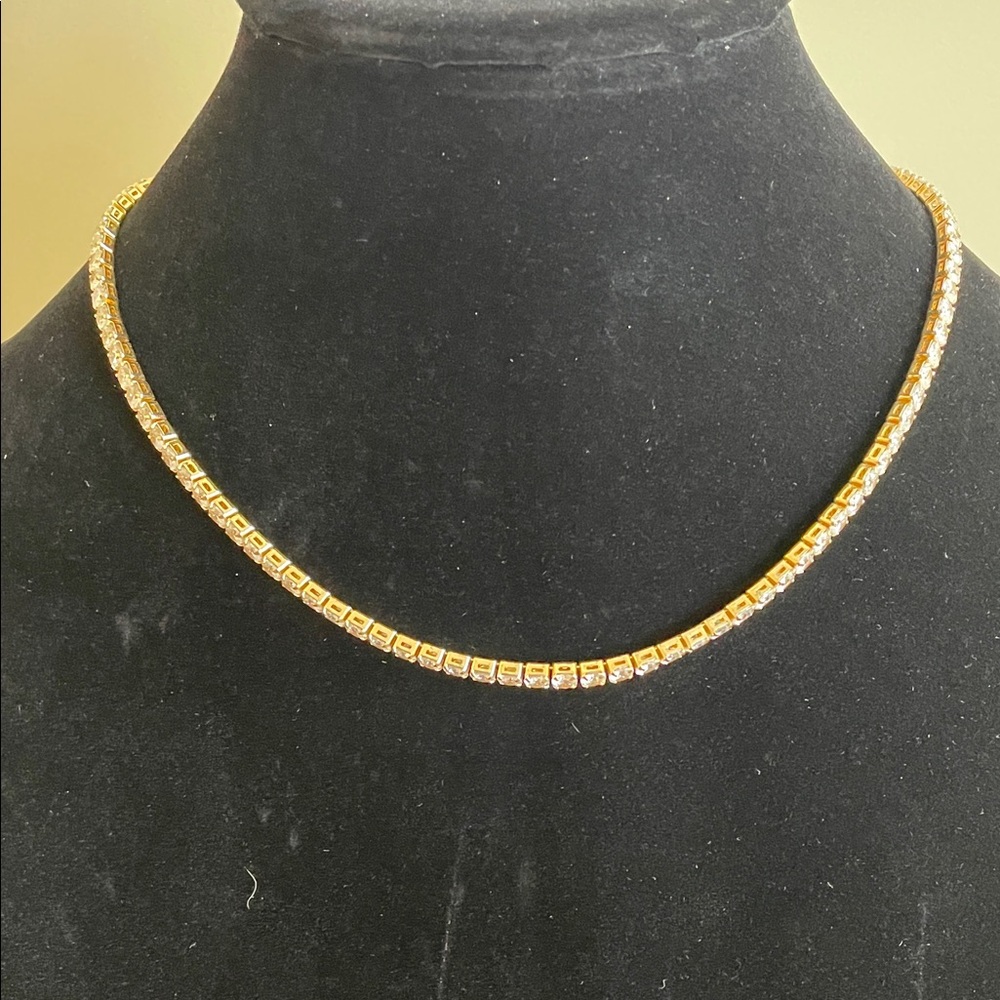 TENNIS CHOKER NECKLACE SparklyClear Crystal Gold Cup Chain Bridal Old Hollywood